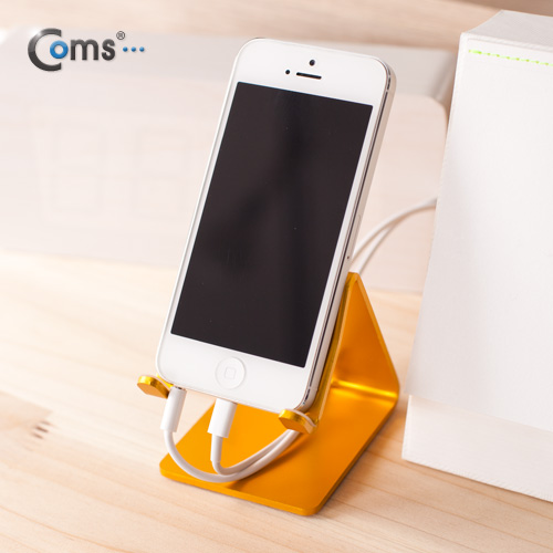 Coms 스마트폰 거치대(알루미늄/Gold),이어폰+충전케이블 동시사용가능