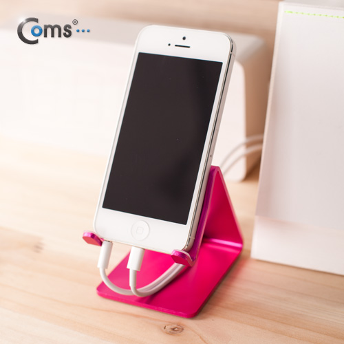 Coms 스마트폰 거치대(알루미늄/Pink),이어폰+충전케이블 동시사용가능