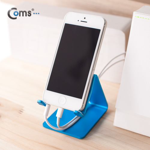 Coms 스마트폰 거치대(알루미늄/Blue),이어폰+충전케이블 동시사용가능