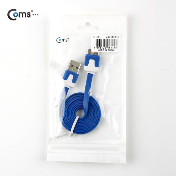 Coms 갤럭시 노트3용 USB 2.0/Micro USB(B) 케이블 Flat, Blue