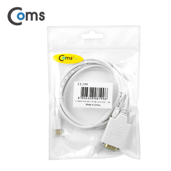 Coms 디스플레이 포트 (Mini)케이블 (VGA 변환/MDP1.2 지원 1920x1200 지원), 1.8M/DisplayPort