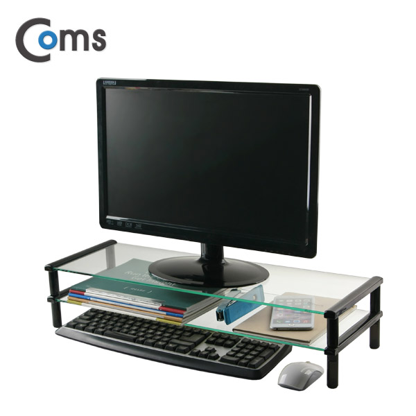 Coms 키보드,마우스 숨김 받침대 / 2단 스탠드(620x210), 블랙