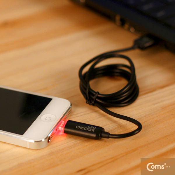 Coms IOS 8핀 (8Pin) LED 케이블/ 완충알림 / Black