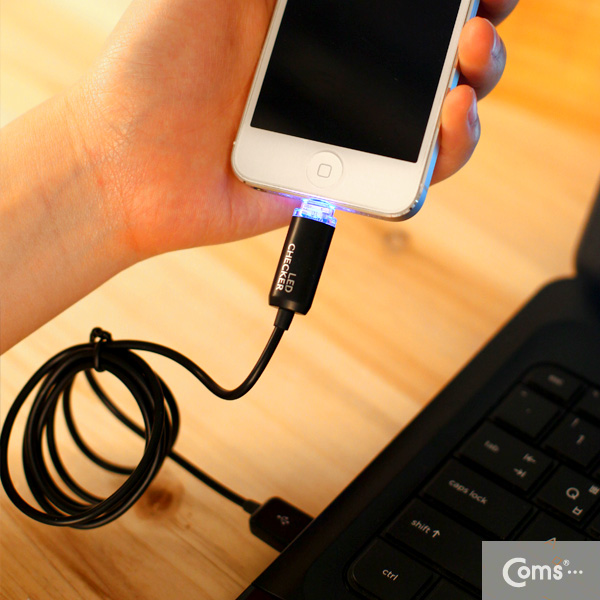 Coms IOS 8핀 (8Pin) LED 케이블/ 완충알림 / Black