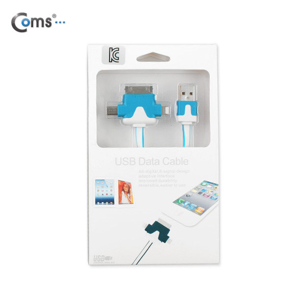 Coms iOS 스마트폰 5 케이블(3 in 1/멀티), T형/Blue/8핀/충전