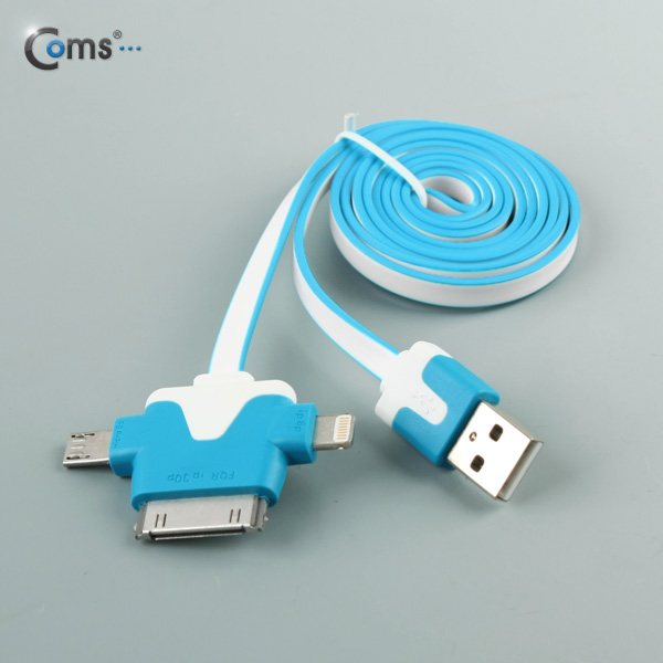 Coms iOS 스마트폰 5 케이블(3 in 1/멀티), T형/Blue/8핀/충전