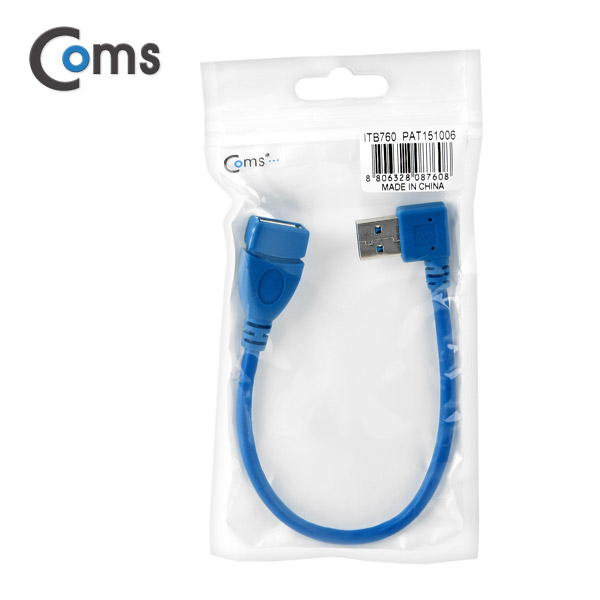 Coms USB 3.0 젠더-연장A(M/F), Short 케이블, 좌향90도 꺾임(꺽임)