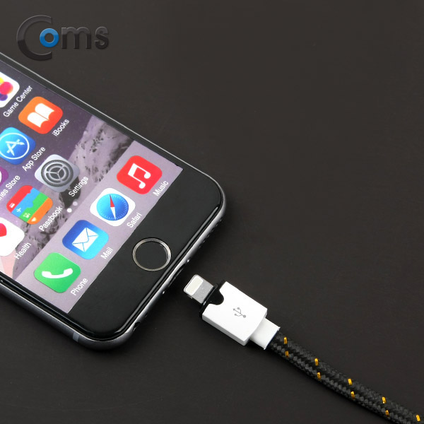 Coms A사 iOS 스마트폰 IOS 8핀 (8Pin) 케이블(Flat형) 1M, 스네이크무늬 Black
