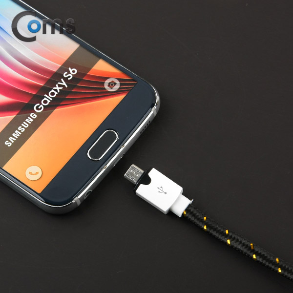 Coms USB/Micro USB(B) 케이블(Flat형) 1M, 스네이크무늬 Black