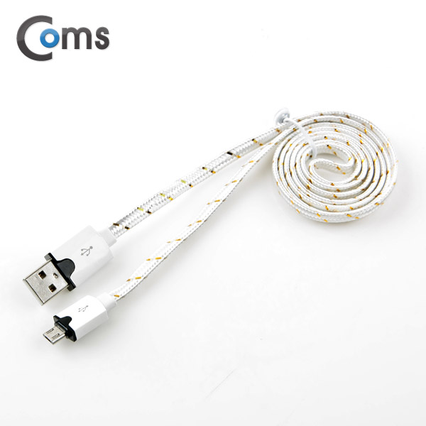 Coms USB/Micro USB(B) 케이블(Flat형) 1M, 스네이크무늬 White