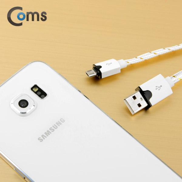 Coms USB/Micro USB(B) 케이블(Flat형) 1M, 스네이크무늬 White