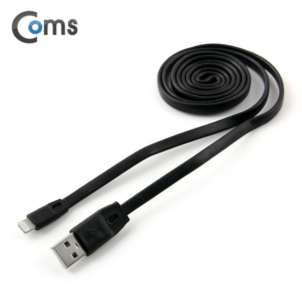Coms A사 IOS 8Pin (8핀) 스마트폰 케이블(Flat형) 1M, Black