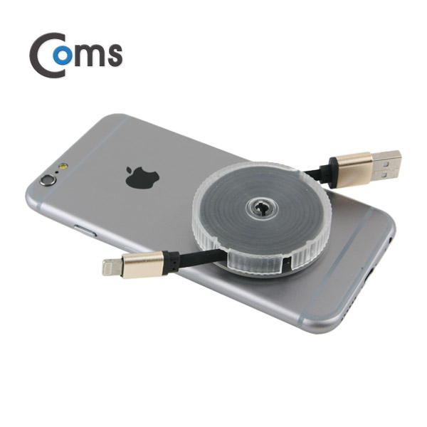 Coms 스마트폰 수동감김(라이트닝) 케이블 Black/Metal