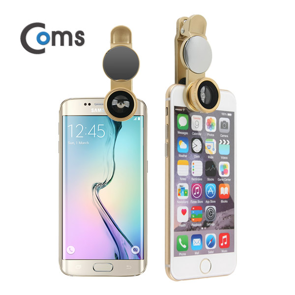 Coms 3 in 1 스마트폰 카메라 확대경 (셀카렌즈) Macro/피쉬아이/Wide, 반사경