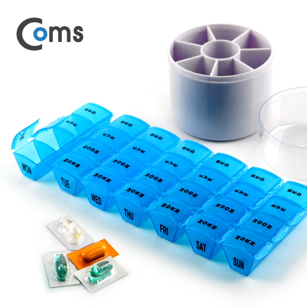 Coms 라운드 컵 약 케이스, 다용도 PVC 수납함(부품)/ 7단, 내부 4단