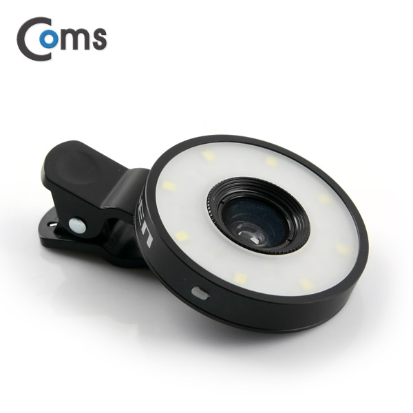 Coms 스마트폰 카메라 확대경 (Macro/Wide) LED 라이트 셀카 렌즈, Black