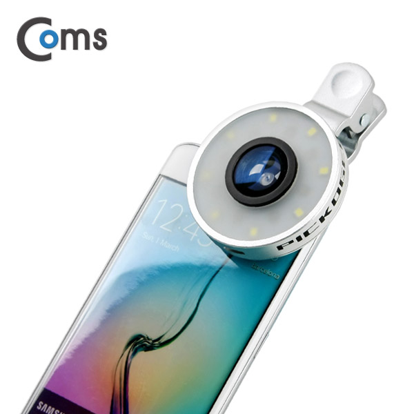 Coms 스마트폰 카메라 확대경 (Fish Eye) LED 라이트 셀카 렌즈, Silver, 피쉬아이