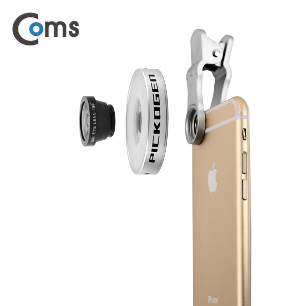 Coms 스마트폰 카메라 확대경 (Fish Eye) LED 라이트 셀카 렌즈, Silver, 피쉬아이