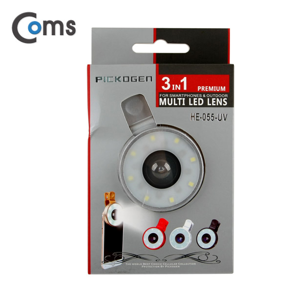 Coms 스마트폰 카메라 확대경 (Fish Eye) LED 라이트 셀카 렌즈, Silver, 피쉬아이