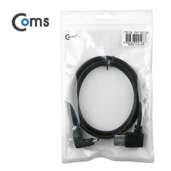 Coms USB 3.1 케이블 (Type C), USB 3.0 A(F) 꺾임형(꺽임), 1M, Black