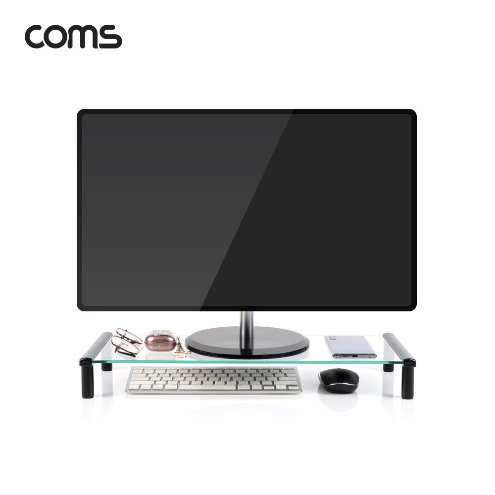 Coms 모니터 받침대(블랙)-키보드숨김, 스탠드