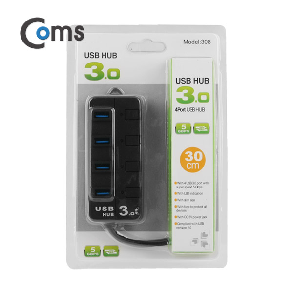 Coms USB 허브 3.0 (4포트/무전원), 개별 스위치