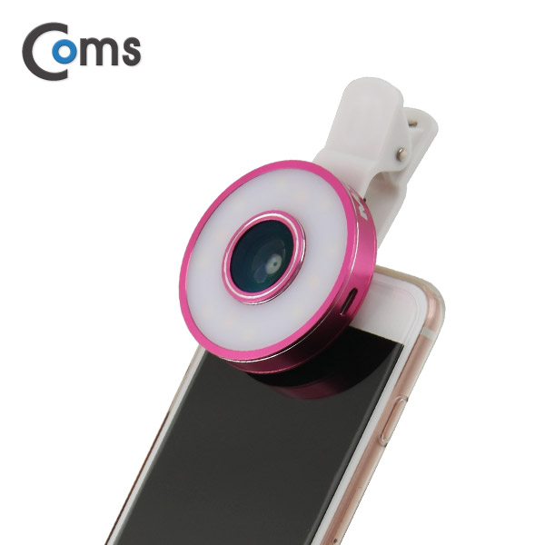 Coms 스마트폰 카메라 확대경(3 in1) 셀카 렌즈, LED 라이트, Macro/피쉬아이/Wide