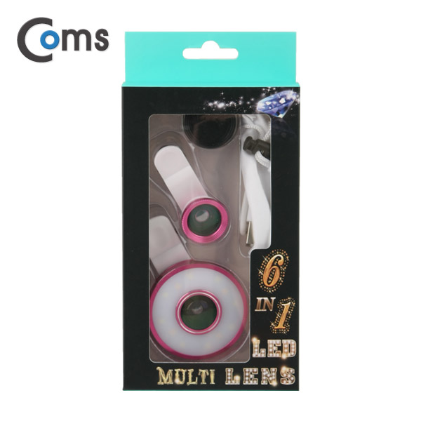 Coms 스마트폰 카메라 확대경(3 in1) 셀카 렌즈, LED 라이트, Macro/피쉬아이/Wide