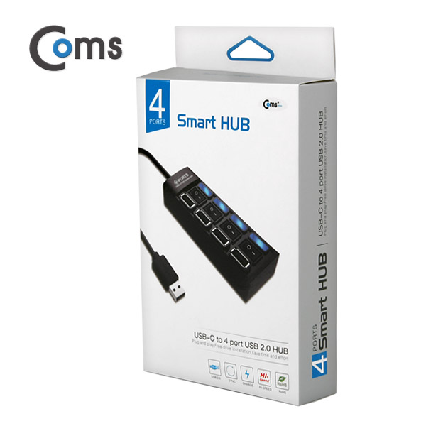 Coms USB 2.0 4포트 허브 (개별 스위치/무전원/충전용)