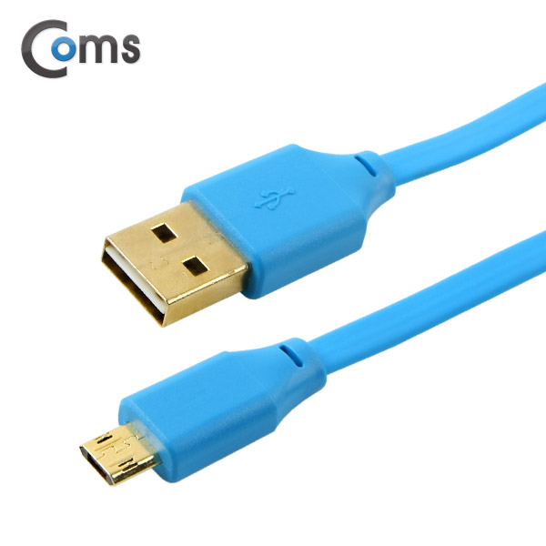 Coms USB/Micro USB 케이블, Gold Metal (양면), Flat, Blue