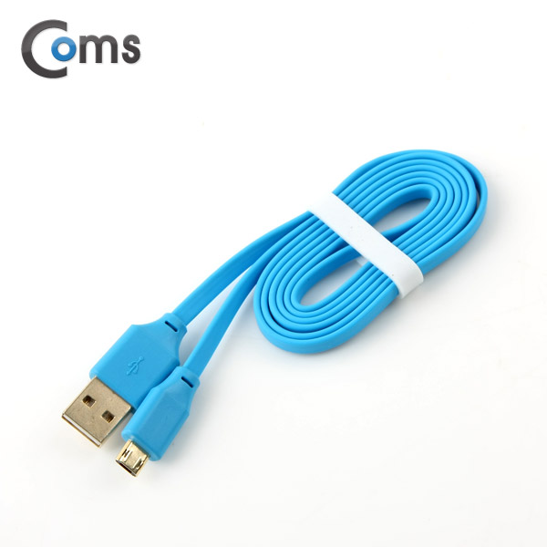 Coms USB/Micro USB 케이블, Gold Metal (양면), Flat, Blue