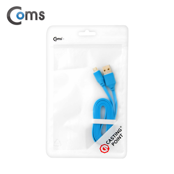 Coms USB/Micro USB 케이블, Gold Metal (양면), Flat, Blue