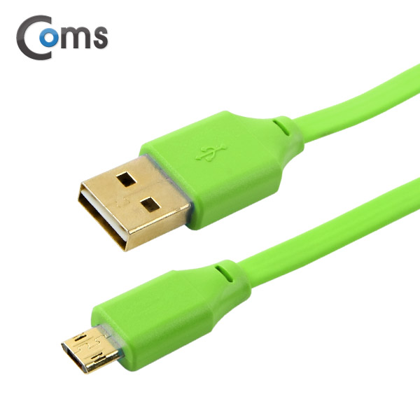 Coms USB/Micro USB 케이블, Gold Metal (양면), Flat, Green