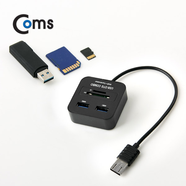 Coms OTG 카드리더기(USB/Micro 5P), 2in1 USB 2.0 2Port, SD/Micro SD