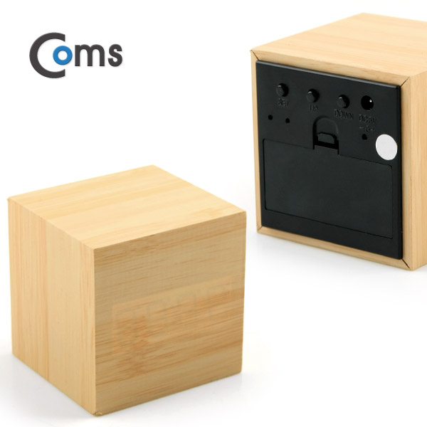 Coms 디지털 LED 나무시계(초미니형 / 정사각형 / 화이트 LED / 알람기능포함)