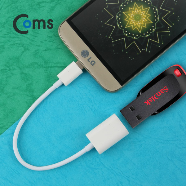 Coms USB 3.1 OTG젠더(Type C) USB 2.0 A(F) 20cm, White