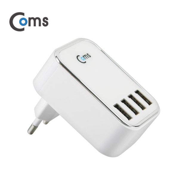 Coms USB 전원 멀티 충전기-USB 4Port, 220V 전용/벽면 연결(White)