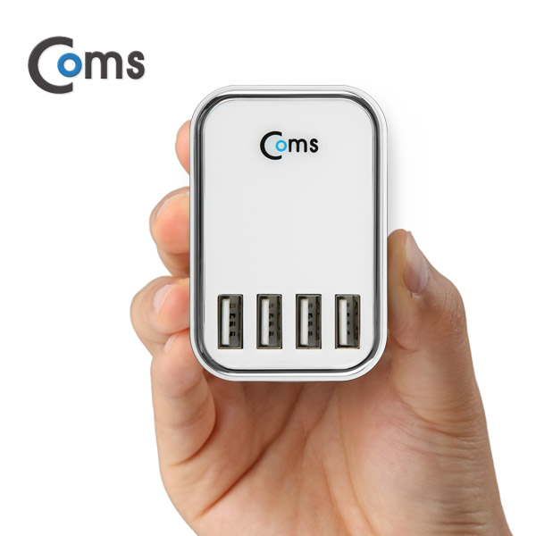 Coms USB 전원 멀티 충전기-USB 4Port, 220V 전용/벽면 연결(White)