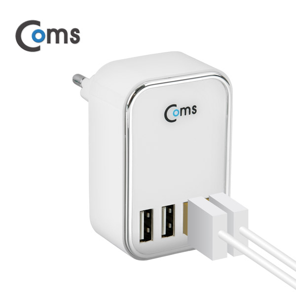 Coms USB 전원 멀티 충전기-USB 4Port, 220V 전용/벽면 연결(White)