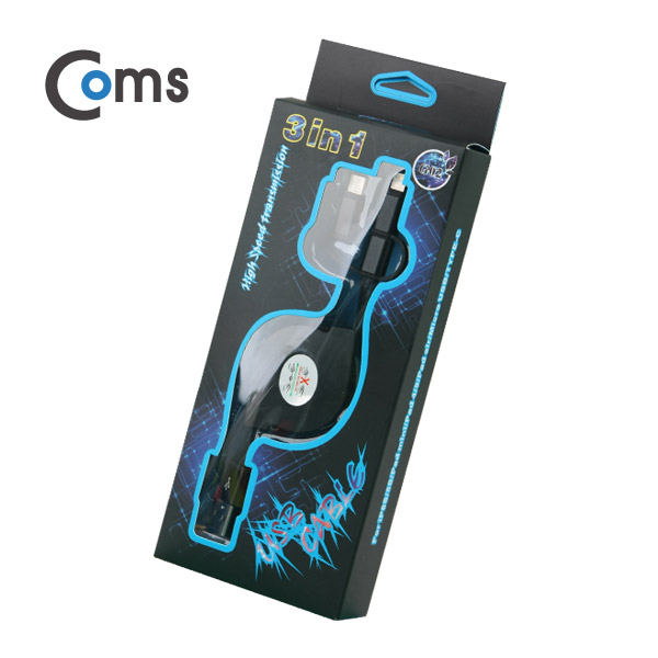 Coms USB 3.1 케이블(Type C) 3 in 1, 자동감김 (Type C/Micro 5P/ 8P) Black