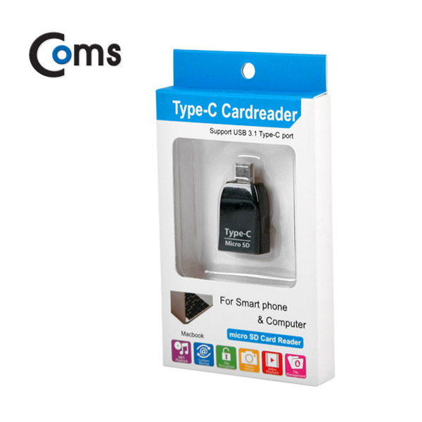 Coms USB 3.1 카드리더기(Type C) Micro SD전용, Black
