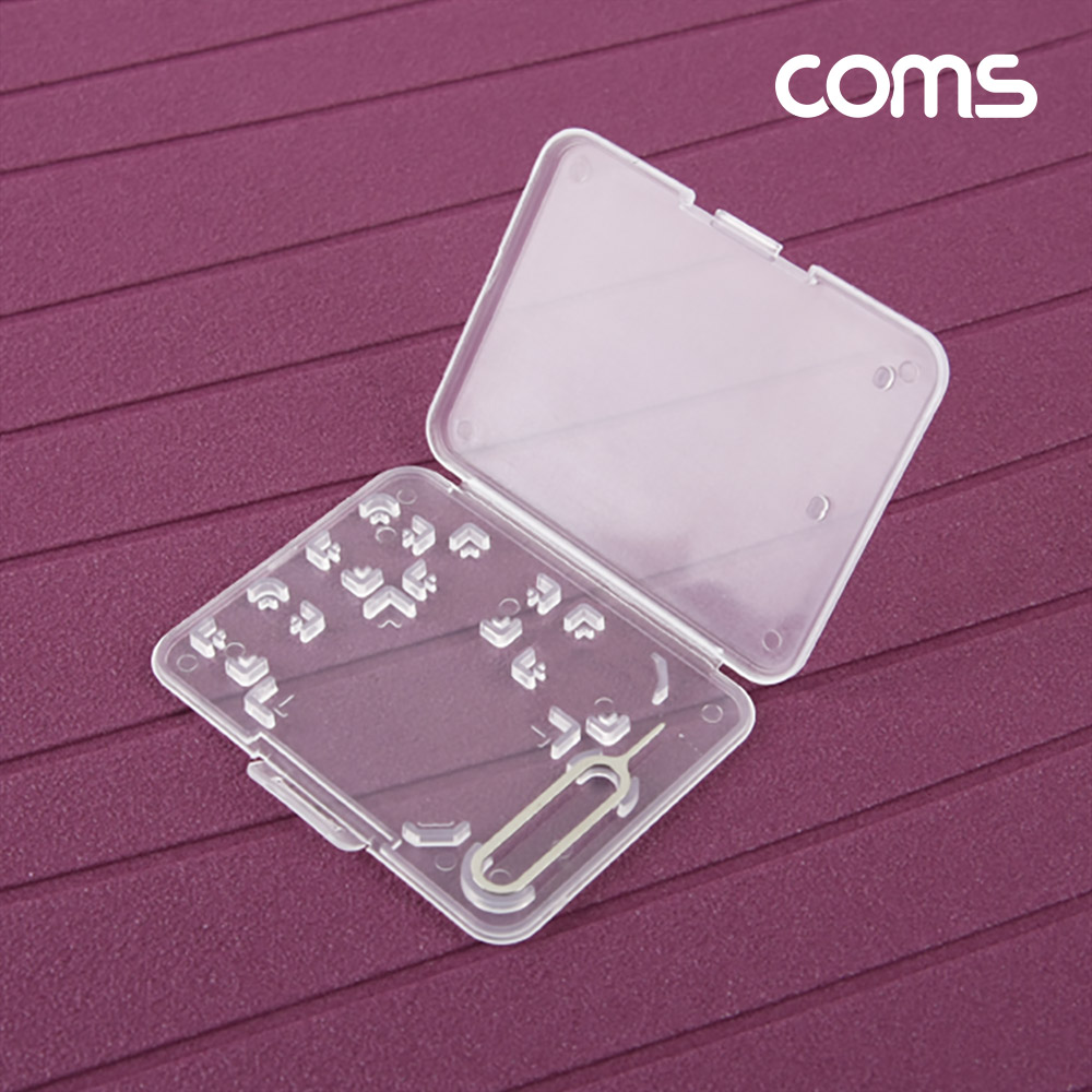Coms 여행용 유심메모리 케이스(50x65mm) 핀셋, 마이크로유심 가이드(투명)/ USIM