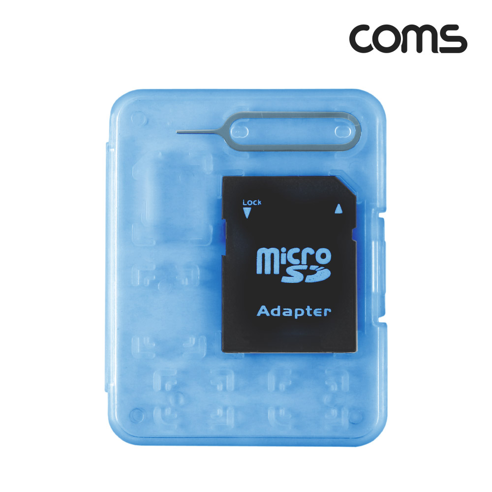 Coms 여행용 유심메모리 케이스(50x65mm) 핀셋, 마이크로유심 가이드(블루), SD메모리변환/ USIM