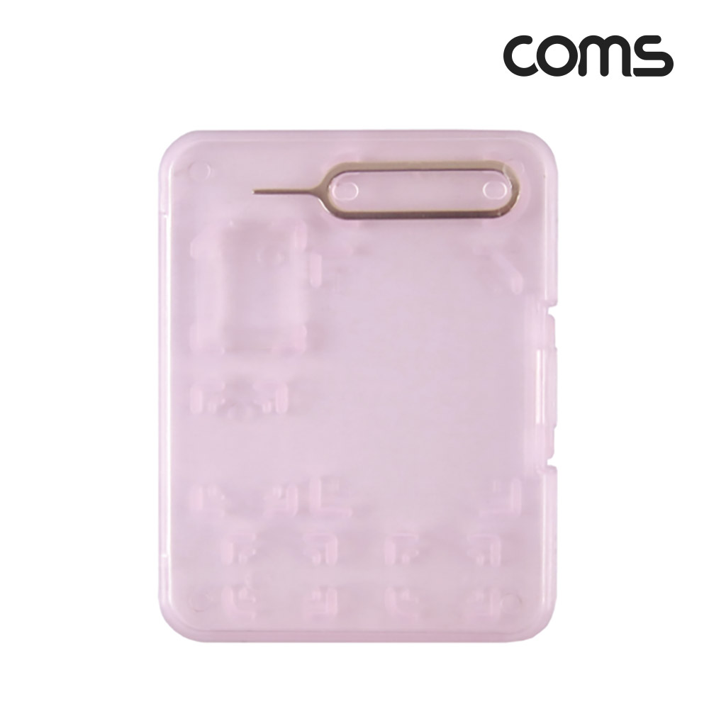 Coms 여행용 유심메모리 케이스(50x65mm) 핀셋, 마이크로유심 가이드(핑크)/ USIM