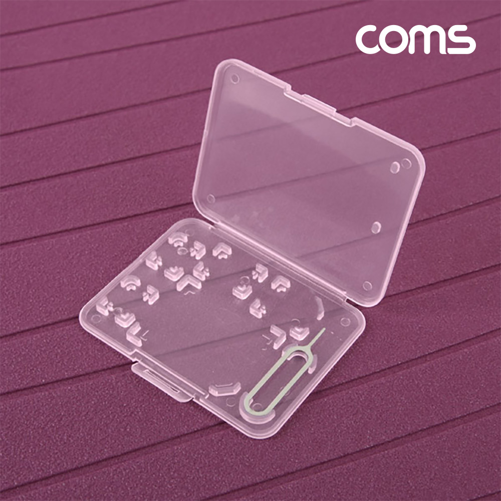Coms 여행용 유심메모리 케이스(50x65mm) 핀셋, 마이크로유심 가이드(핑크)/ USIM