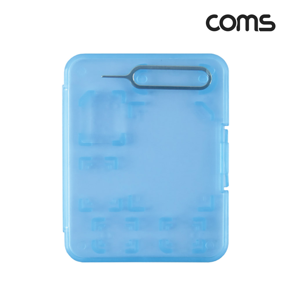 Coms 여행용 유심메모리 케이스(50x65mm) 핀셋, 마이크로유심 가이드(블루) / USIM