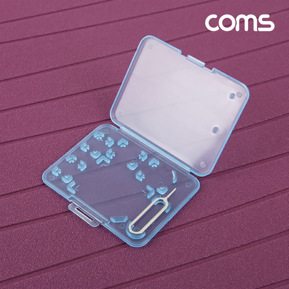 Coms 여행용 유심메모리 케이스(50x65mm) 핀셋, 마이크로유심 가이드(블루) / USIM