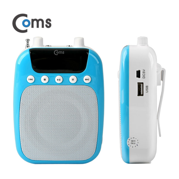 Coms 휴대용 유선 마이크 앰프, 블루 / FM라디오,MP3,USB,MicroSD재생,AUX