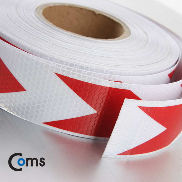 Coms 안전 형광테이프(화살표), Red, 5cm x 50M / 반사 스티커 - 화살표/빨강, 흰색/육각도트