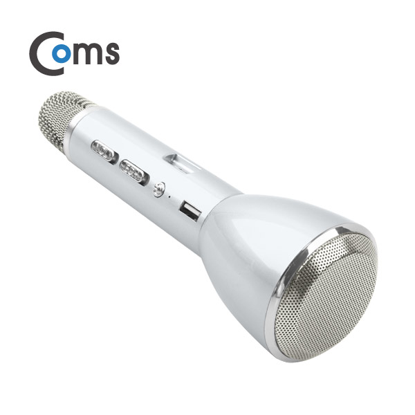 Coms 휴대용 블루투스 노래방 마이크 앰프(AUX 입력/에코/볼륨/USB 충전) 실버
